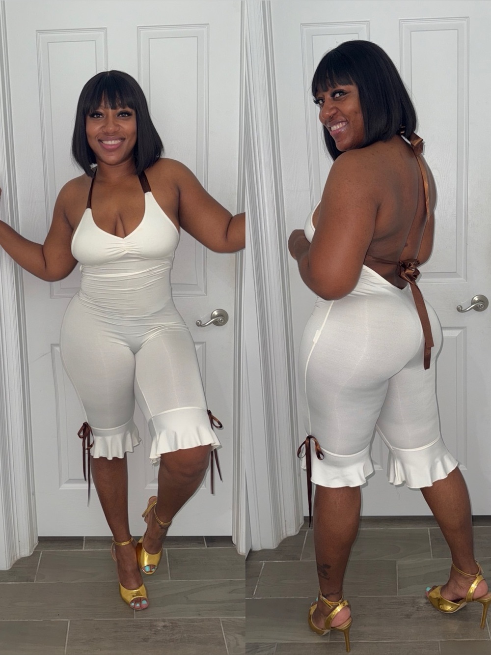 Cream Halter Ruffle Jumpsuit